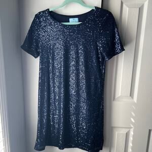 Navy Blue Cece Sequin Short Sleeve Dress - Medium